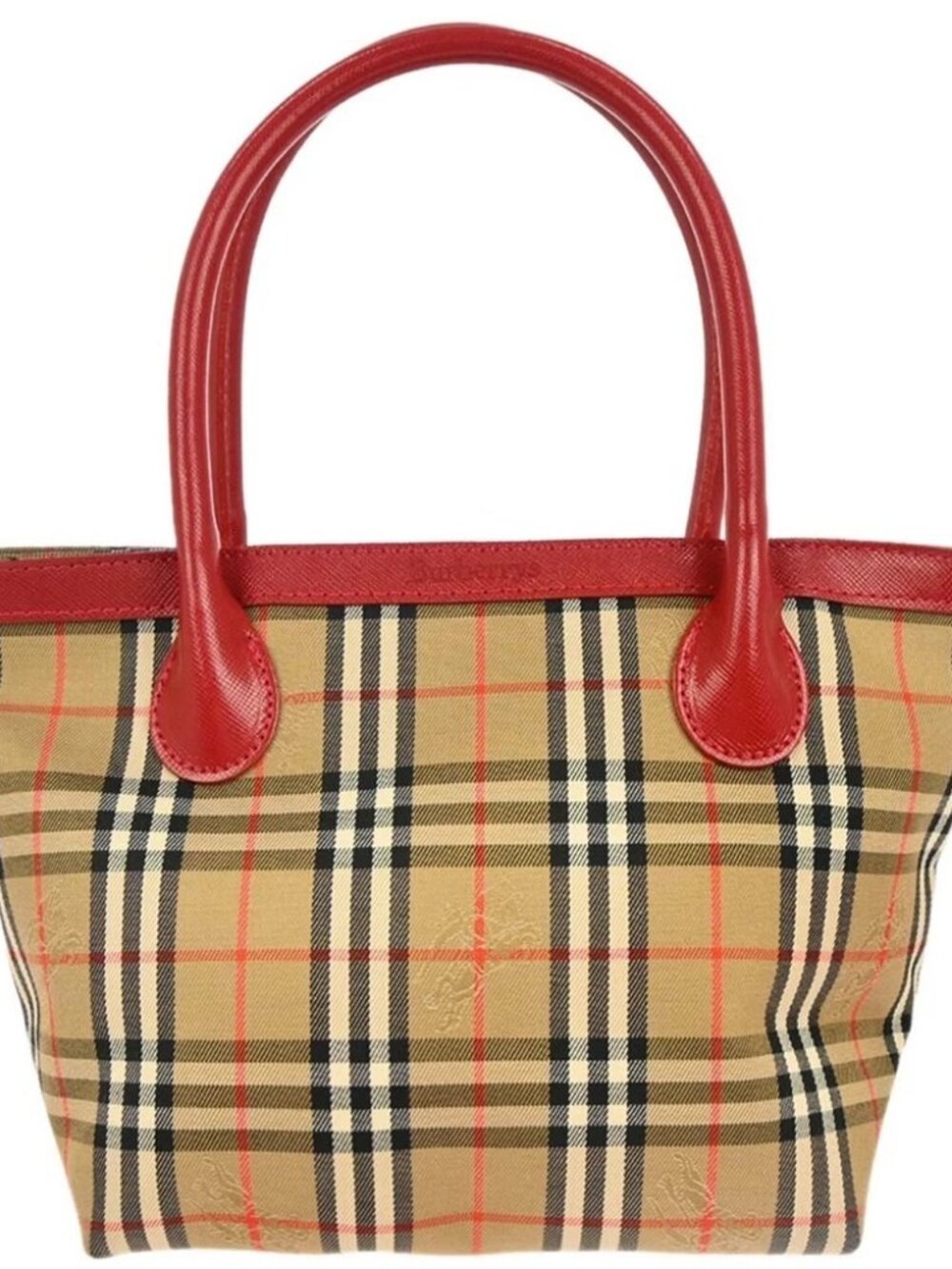 Burberrys Beige Red Canvas House Check Tote Handbag 117165